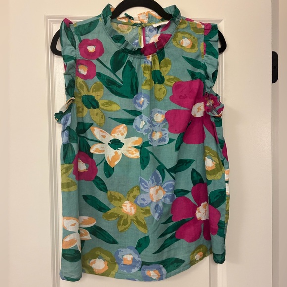 Anthropologie Tops - ANTHROPOLOGIE THML Sleeveless Floral Blouse Blue Women’s Size Medium